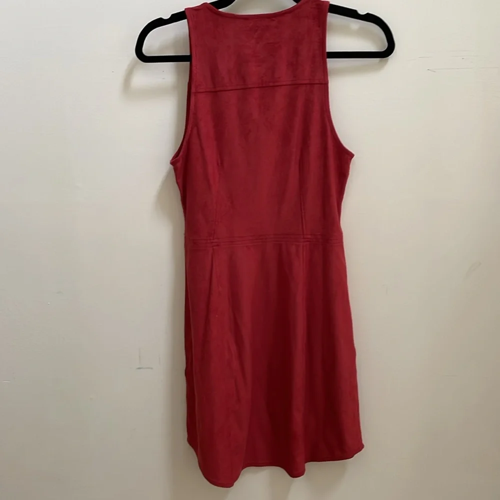 Express Rust Red Faux Suede Fringe Shift Dress - size XS